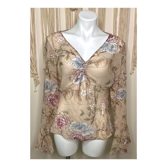 The Limited Floral Blouse - Beige, Blue, Pink - Picture 1 of 11
